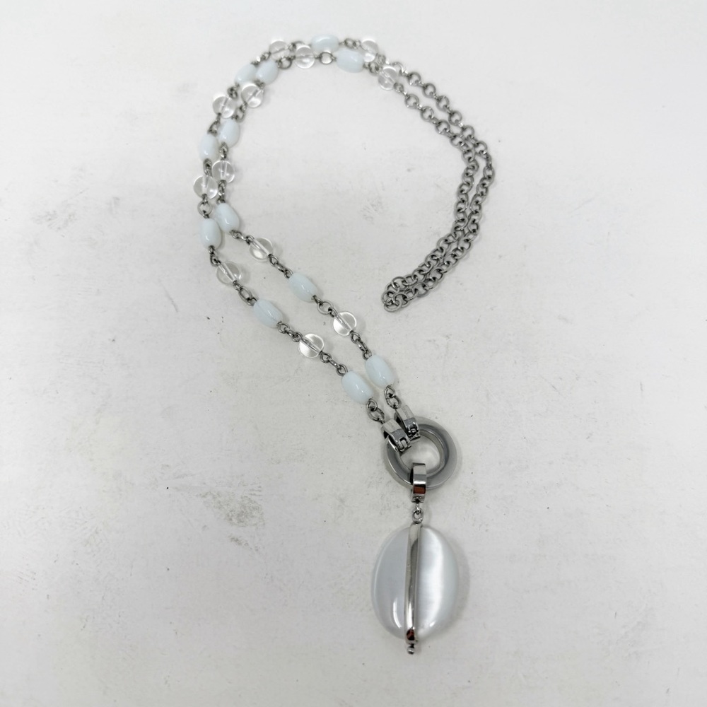 Leonardo Jewels Silver Beaded Necklace Frosted Glass Pendant